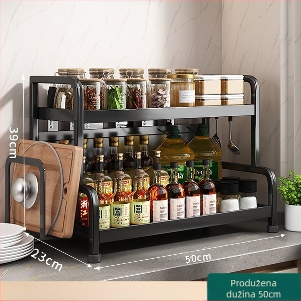 Stalak za začine s držačem za štapiće i nože, na ploči, od karbonske čelika, višeslojni, bez bušenja, moderni minimalistički stil