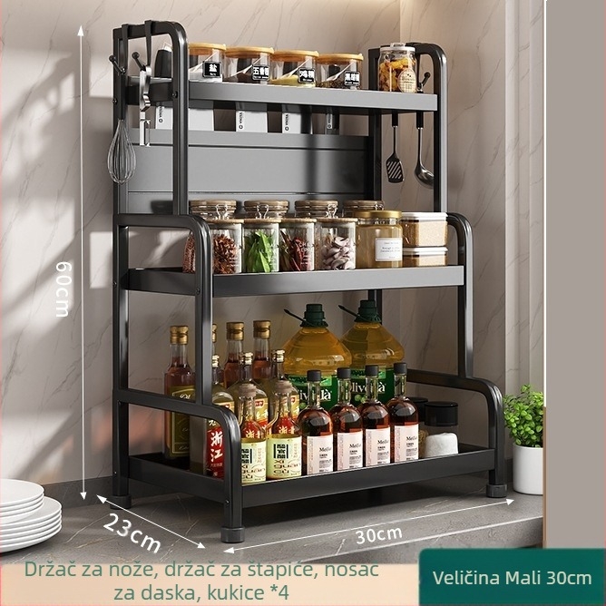Stalak za začine s držačem za štapiće i nože, na ploči, od karbonske čelika, višeslojni, bez bušenja, moderni minimalistički stil