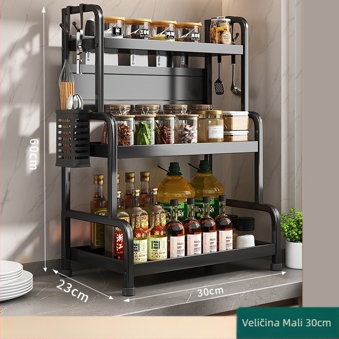 Stalak za začine s držačem za štapiće i nože, na ploči, od karbonske čelika, višeslojni, bez bušenja, moderni minimalistički stil