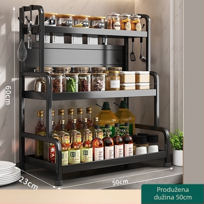 Stalak za začine s držačem za štapiće i nože, na ploči, od karbonske čelika, višeslojni, bez bušenja, moderni minimalistički stil