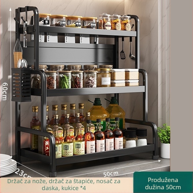 Stalak za začine s držačem za štapiće i nože, na ploči, od karbonske čelika, višeslojni, bez bušenja, moderni minimalistički stil
