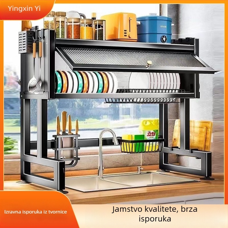 Višeslojni odvlažni stalak za kuhinjsku sudoperu – prašno otporno skladištenje posuđa, Ferroalloy, Yingxinyi, serija Draining storage rack, proljeće 2022