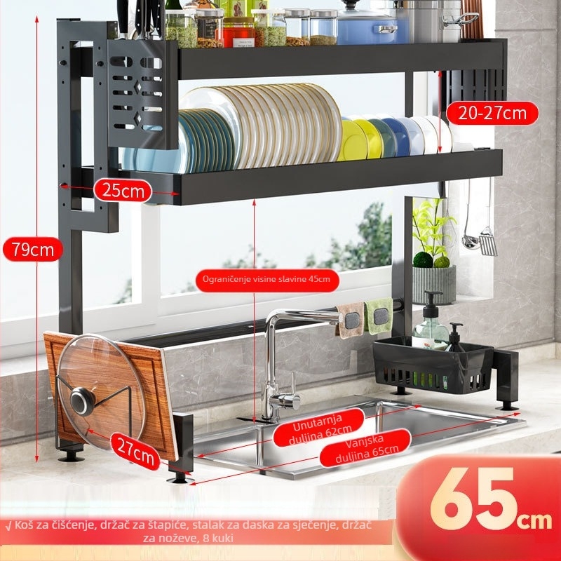 Višeslojni odvlažni stalak za kuhinjsku sudoperu – prašno otporno skladištenje posuđa, Ferroalloy, Yingxinyi, serija Draining storage rack, proljeće 2022