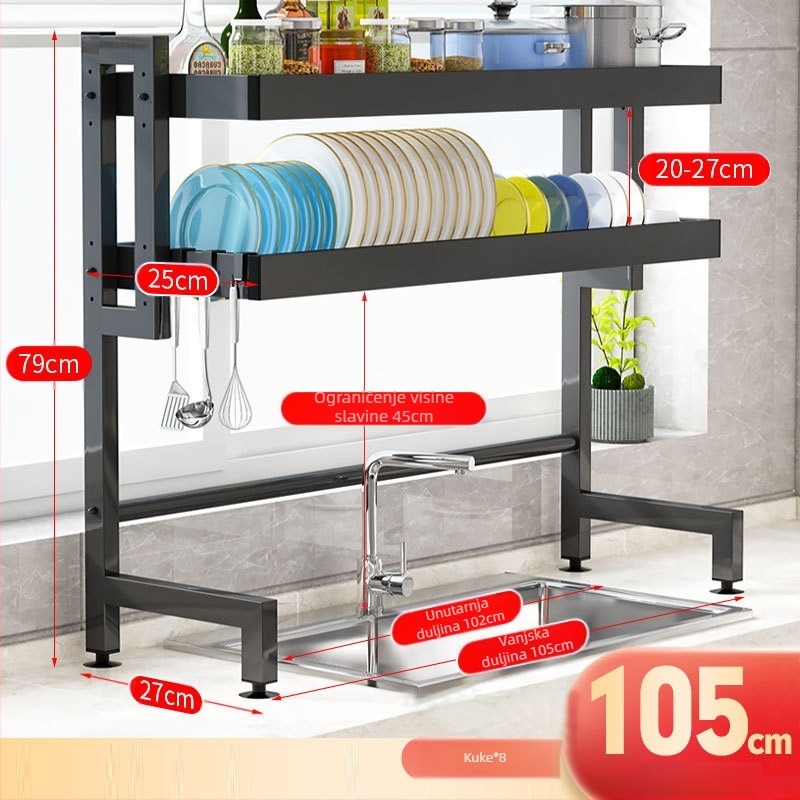 Višeslojni odvlažni stalak za kuhinjsku sudoperu – prašno otporno skladištenje posuđa, Ferroalloy, Yingxinyi, serija Draining storage rack, proljeće 2022
