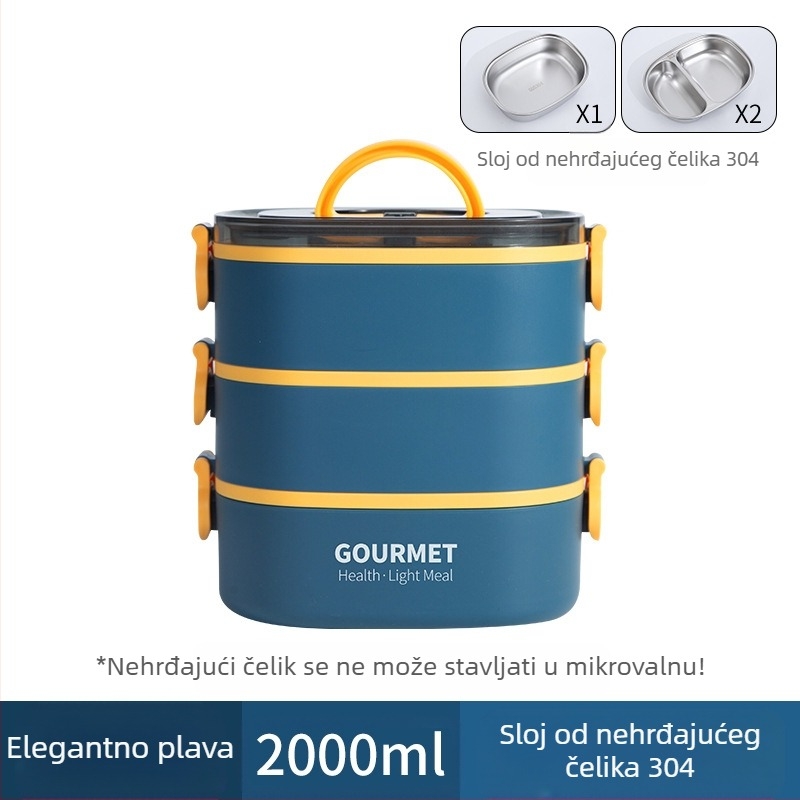 Plastična kutija za ručak, trostruko izolirana, četvrtastog oblika, kapacitet 0.8–2 L, nije pogodna za mikrovalnu pećnicu.