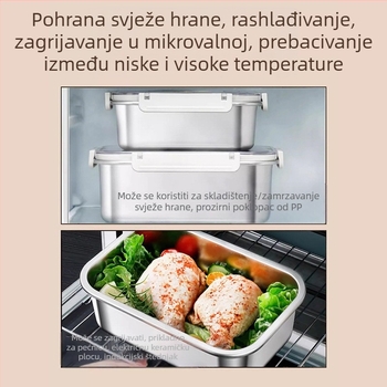 Pravokutna kutija za hranu od 316 nehrđajućeg čelika, prehrambene klase, zatvoren poklopcem, prijenosna, 800–1000 ml