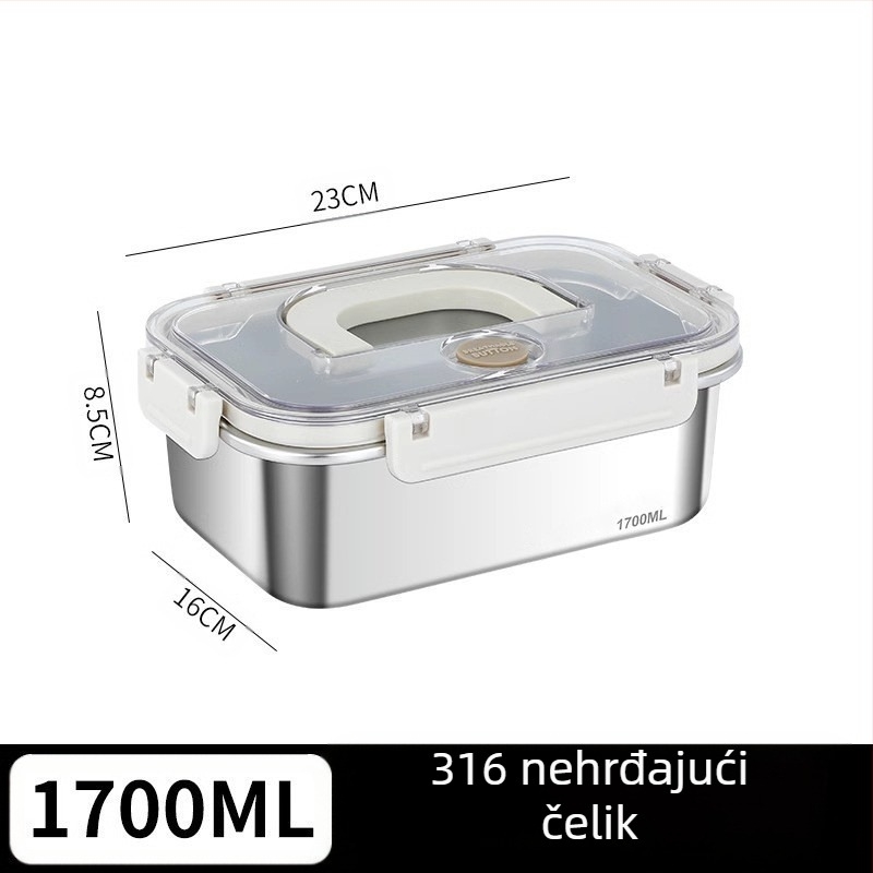 Pravokutna kutija za hranu od 316 nehrđajućeg čelika, prehrambene klase, zatvoren poklopcem, prijenosna, 800–1000 ml