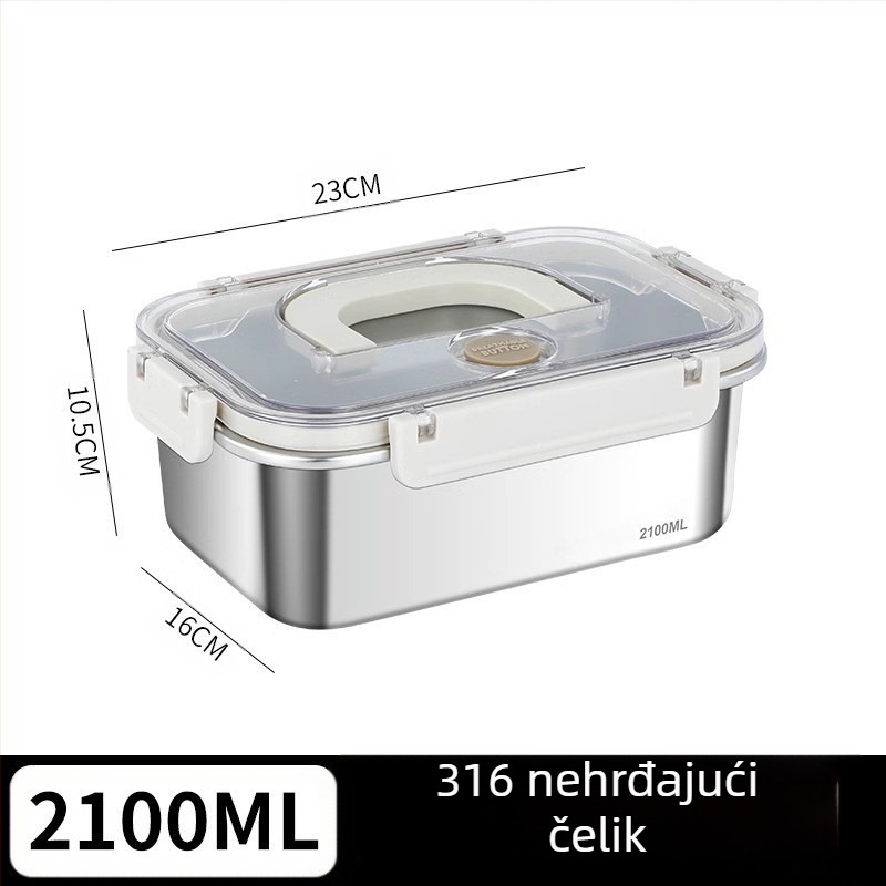 Pravokutna kutija za hranu od 316 nehrđajućeg čelika, prehrambene klase, zatvoren poklopcem, prijenosna, 800–1000 ml