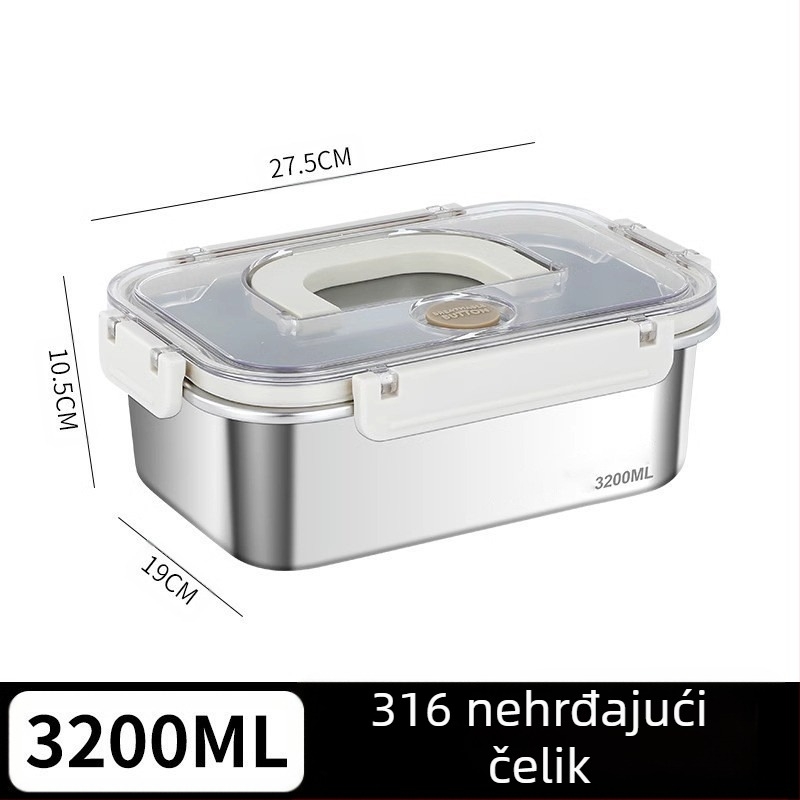 Pravokutna kutija za hranu od 316 nehrđajućeg čelika, prehrambene klase, zatvoren poklopcem, prijenosna, 800–1000 ml