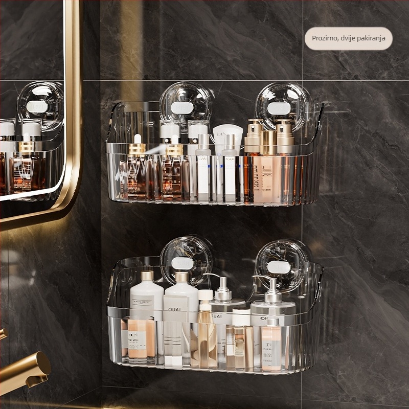 Independent Zidni ormarić za kupaonicu s vakuumskim držačem, bez bušenja, velike kapacitete, svijetao luksuzni stil