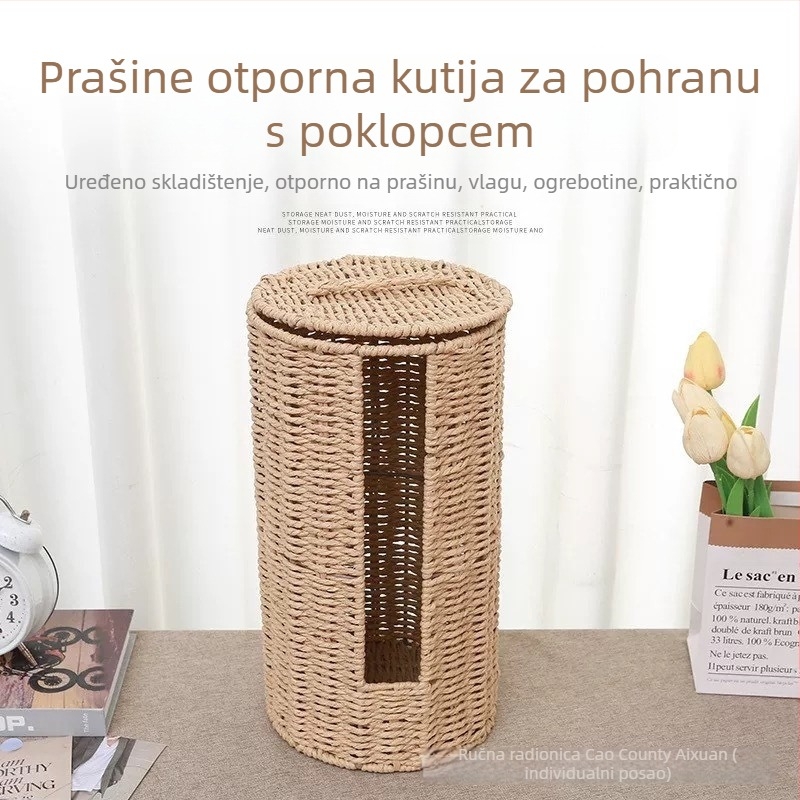 Koš za skladištenje s poklopcem, pleteni užet od željeza, za knjige, časopise i odjeću — moderan minimalistički stil