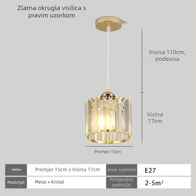 Kristalna viseća svjetiljka, višeglava, LED, prilagodljiva visina, metalno sjenilo, za hodnik i balkon, europski stil, rasvjeta 5–10 m²