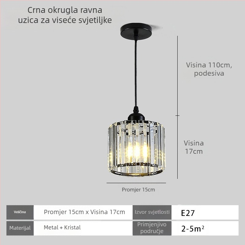 Kristalna viseća svjetiljka, višeglava, LED, prilagodljiva visina, metalno sjenilo, za hodnik i balkon, europski stil, rasvjeta 5–10 m²