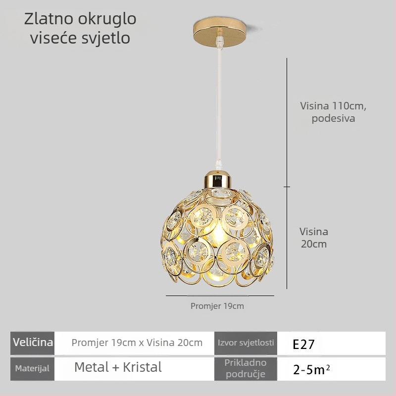 Kristalna viseća svjetiljka, višeglava, LED, prilagodljiva visina, metalno sjenilo, za hodnik i balkon, europski stil, rasvjeta 5–10 m²