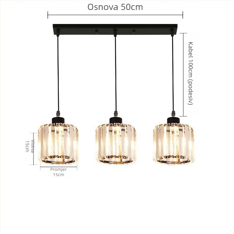 Kristalna viseća svjetiljka, višeglava, LED, prilagodljiva visina, metalno sjenilo, za hodnik i balkon, europski stil, rasvjeta 5–10 m²