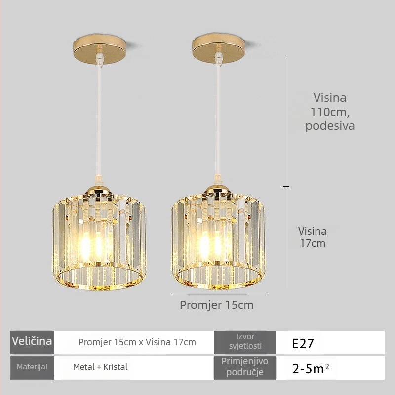 Kristalna viseća svjetiljka, višeglava, LED, prilagodljiva visina, metalno sjenilo, za hodnik i balkon, europski stil, rasvjeta 5–10 m²