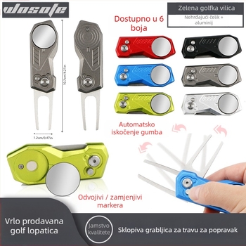 Golf Green Fork – Sklopiva golf dodatna oprema od nehrđajućeg čelika i aluminija, marka wosofe, s tiskanim logom