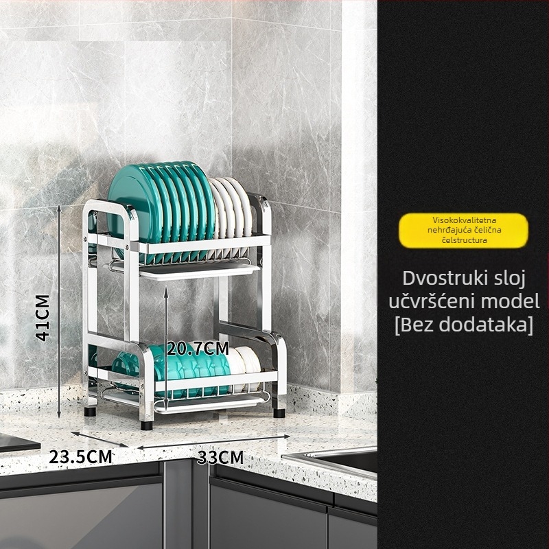 Nerđajući čelični stalak za suđe — višeslojni sušilni stalak, moderan jednostavan stil