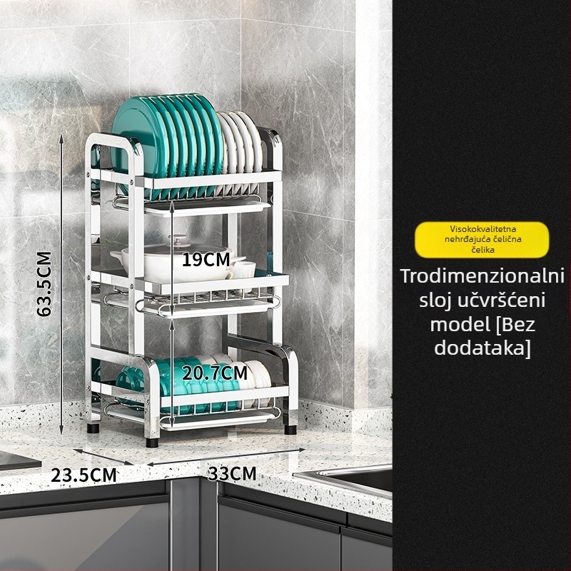 Nerđajući čelični stalak za suđe — višeslojni sušilni stalak, moderan jednostavan stil