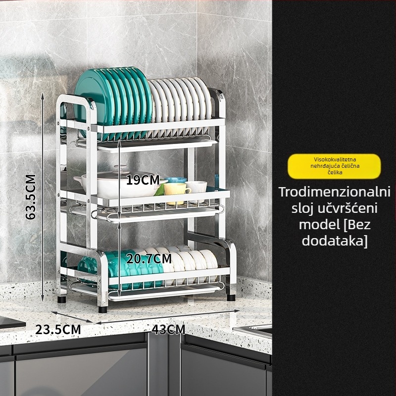 Nerđajući čelični stalak za suđe — višeslojni sušilni stalak, moderan jednostavan stil