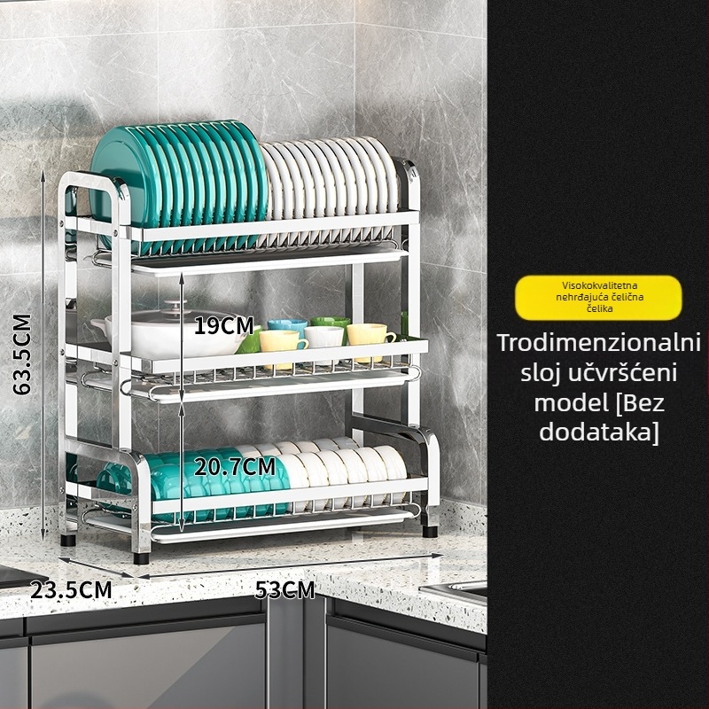 Nerđajući čelični stalak za suđe — višeslojni sušilni stalak, moderan jednostavan stil