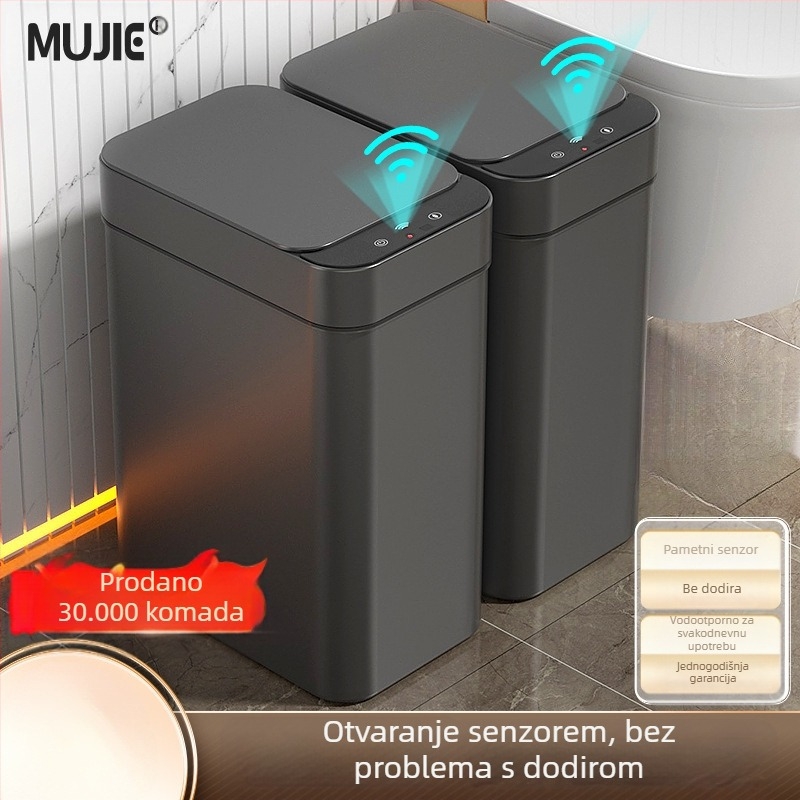 Pametni koš za smeće za kućnu upotrebu – senzorni, potpuno automatski, plastični, dugi cilindrični oblik, 100% novi materijal