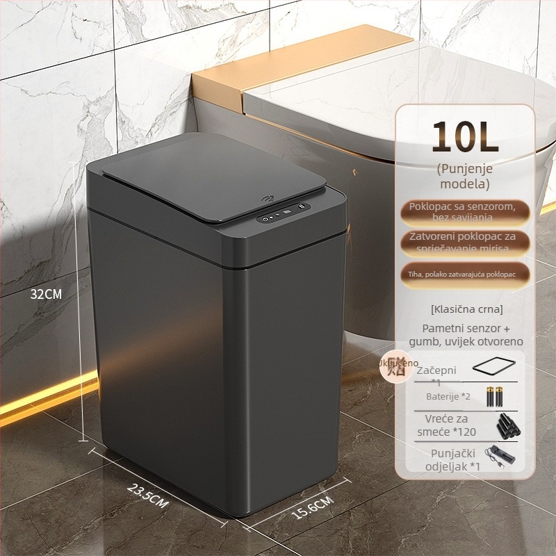 Pametni koš za smeće za kućnu upotrebu – senzorni, potpuno automatski, plastični, dugi cilindrični oblik, 100% novi materijal