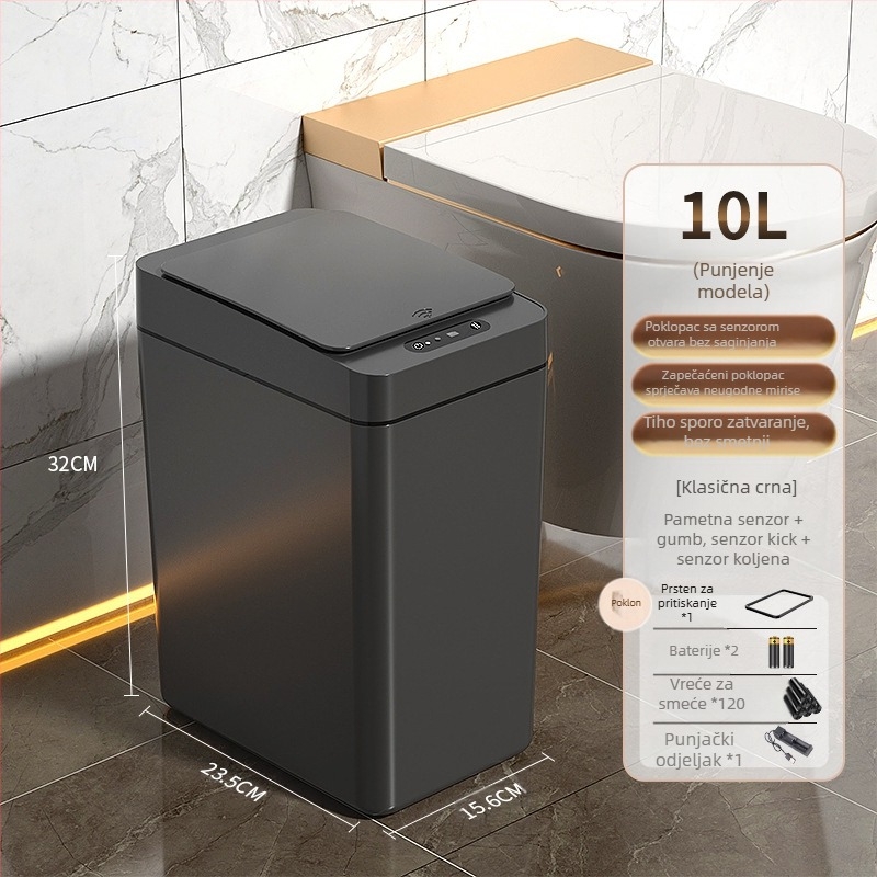 Pametni koš za smeće za kućnu upotrebu – senzorni, potpuno automatski, plastični, dugi cilindrični oblik, 100% novi materijal