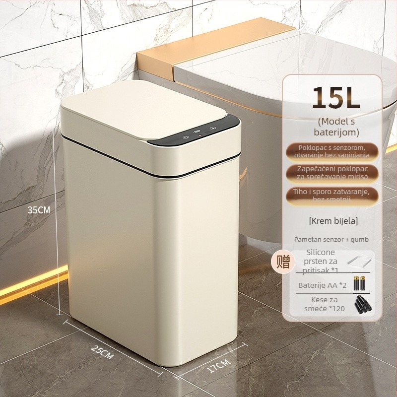 Pametni koš za smeće za kućnu upotrebu – senzorni, potpuno automatski, plastični, dugi cilindrični oblik, 100% novi materijal