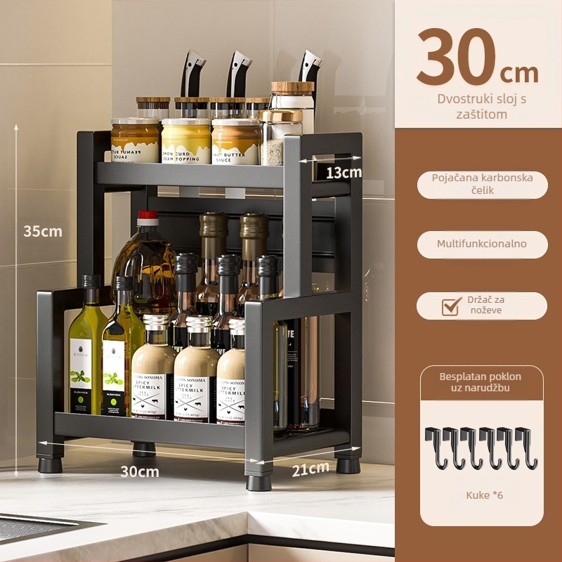 Stolni višeslojni stalak za začine od nehrđajućeg čelika s držačem nože i pribora, prostor za ulje, sol, umak i ocat