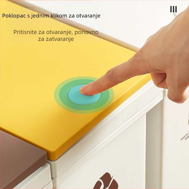 Kanta za odlaganje otpada za razvrstavanje s poklopcem, nožno otvaranje, plastika, kućna upotreba, suho/mokro razvrstavanje