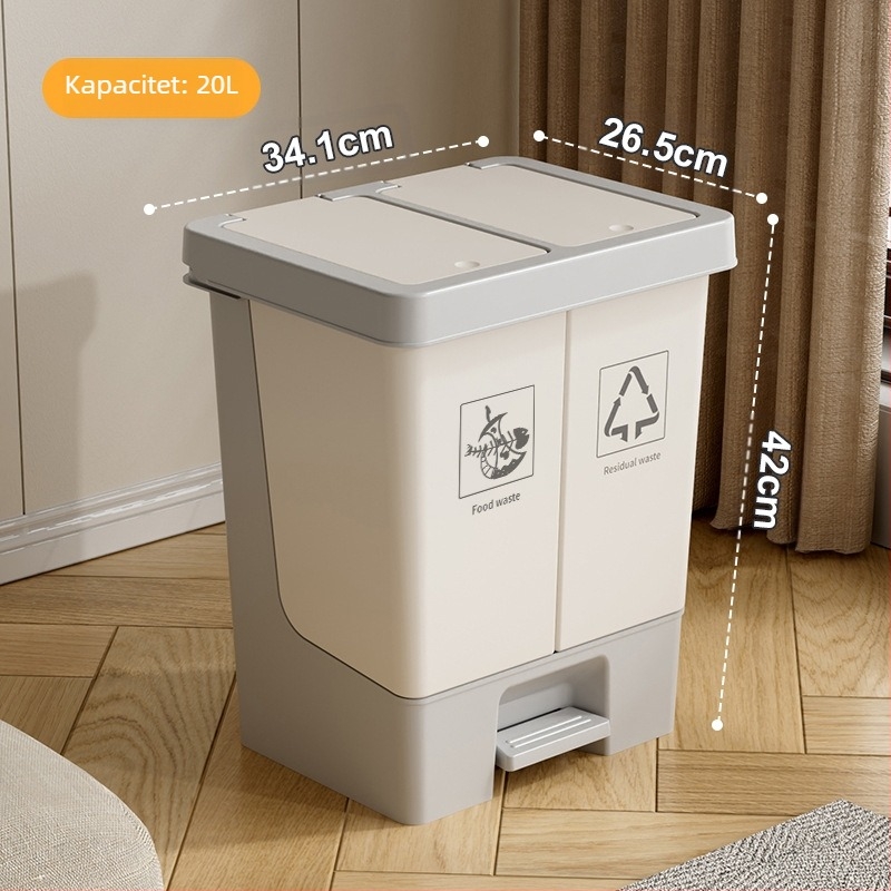 Kanta za odlaganje otpada za razvrstavanje s poklopcem, nožno otvaranje, plastika, kućna upotreba, suho/mokro razvrstavanje