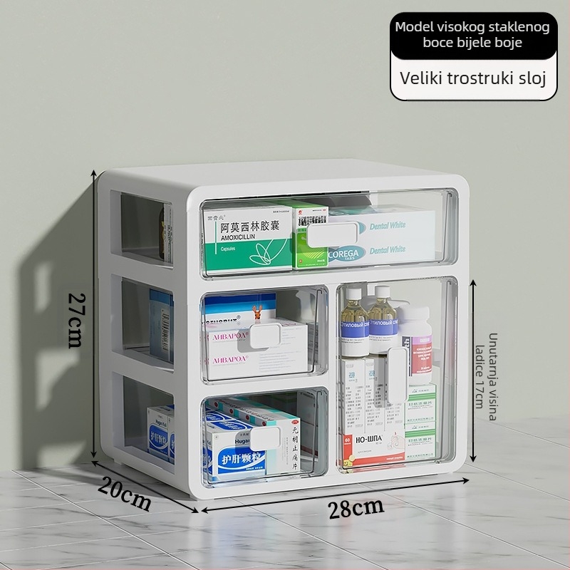 Kućna kutija za lijekove s ladicama, plastična, velikog kapaciteta i višeslojnih pretinaca