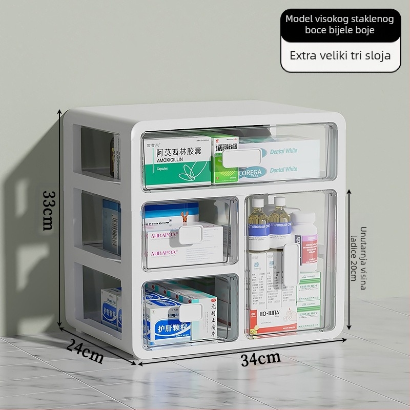 Kućna kutija za lijekove s ladicama, plastična, velikog kapaciteta i višeslojnih pretinaca