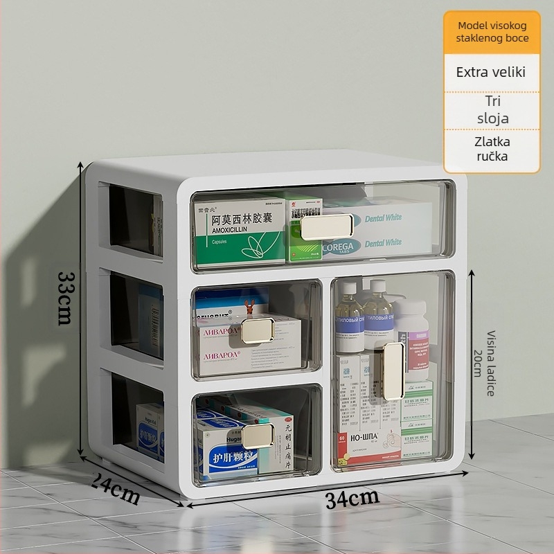Kućna kutija za lijekove s ladicama, plastična, velikog kapaciteta i višeslojnih pretinaca