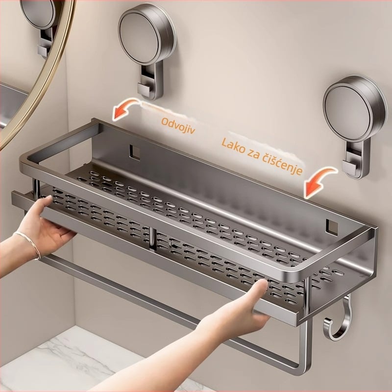 Zidni ormarić za kupaonicu sa usisivačem (vakuumom) pričvršćivanjem, aluminijska legura, model 229, nosivost 10 kg, porijeklo Zhejiang