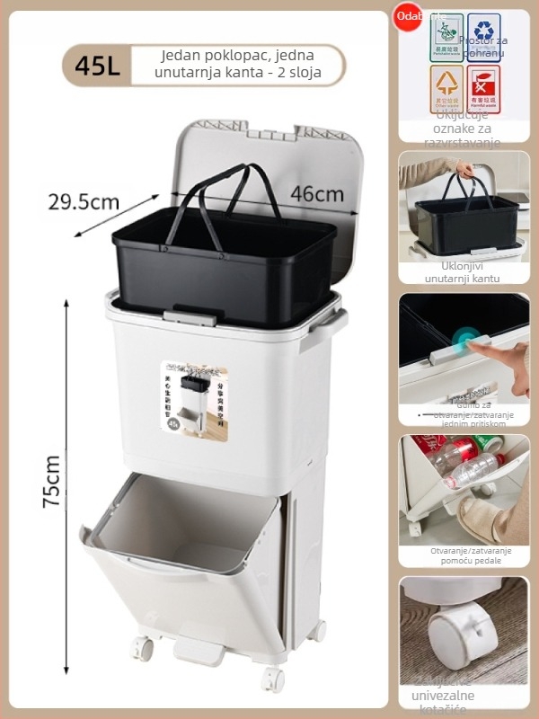 Kuhinjski koš za otpad s poklopcem, otvaranje pritiskom, PP materijal, kapacitet >12 L, cilindričnog oblika, kućna upotreba