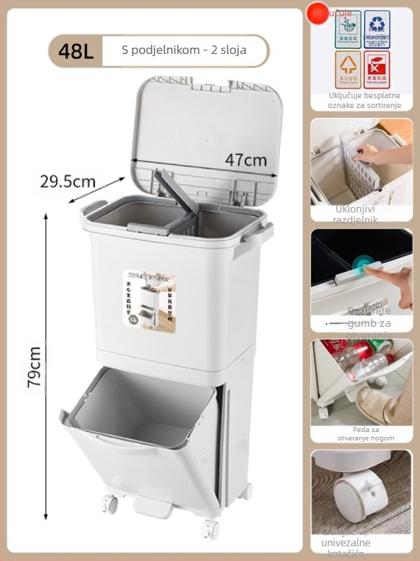 Kuhinjski koš za otpad s poklopcem, otvaranje pritiskom, PP materijal, kapacitet >12 L, cilindričnog oblika, kućna upotreba