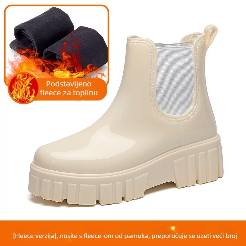 Ženske čizme za kišu, srednje visoke do srednjeg lista, debela potplat, PVC gornji dio, srednji potpetice 3–5 cm, jednobojne, pogodne za proljeće, jesen i zimu