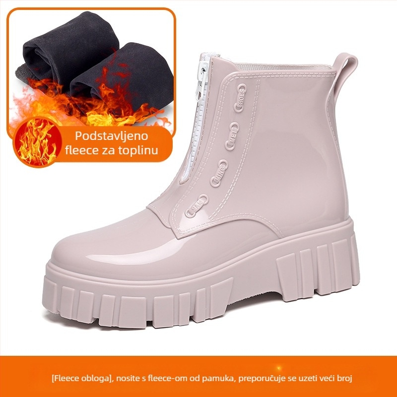 Ženske čizme za kišu, srednje visoke do srednjeg lista, debela potplat, PVC gornji dio, srednji potpetice 3–5 cm, jednobojne, pogodne za proljeće, jesen i zimu