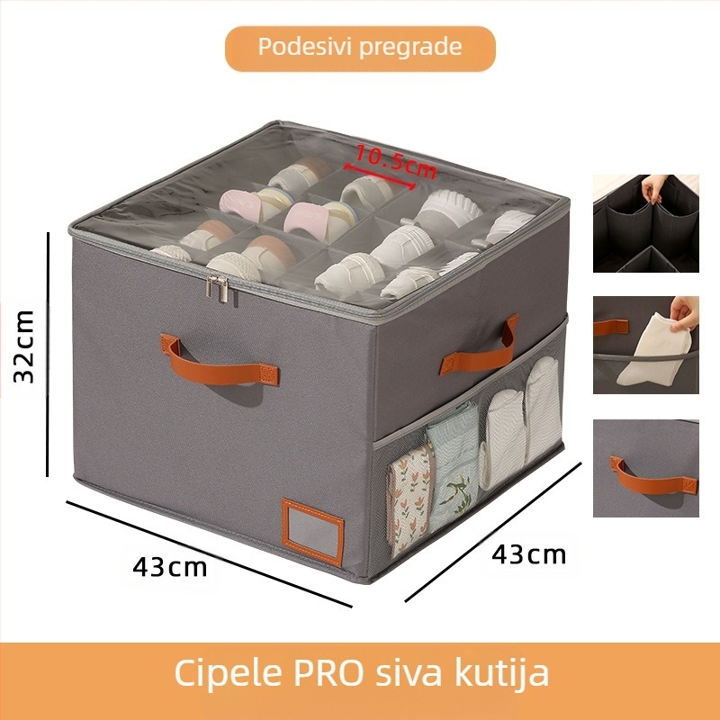 Kutija za cipele s poklopcem, Oxford tkanina + PP ploča, sklopiva s podjelama, kapacitet 18L
