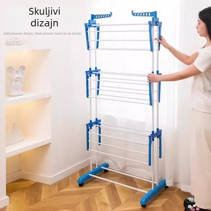 Podna sušilica za rublje sa tri sloja, krilastog dizajna, mobilna, sklopiva