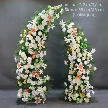 Željezni svadbeni luk s cvjetnim ukrasom, rog-oblik, za vanjska vjenčanja