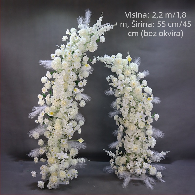 Željezni svadbeni luk s cvjetnim ukrasom, rog-oblik, za vanjska vjenčanja