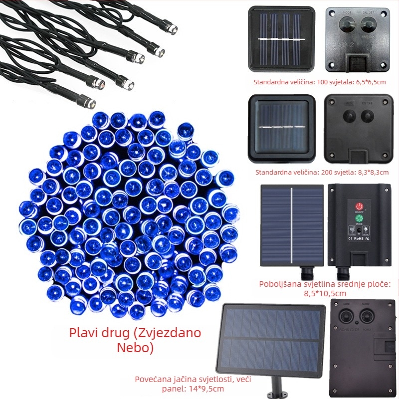 Solarna LED niz svjetla, 8 funkcija, vanjske dekorativne božićne svjetla za vrt (200 LED, IP44, 3000K, 200 lm)