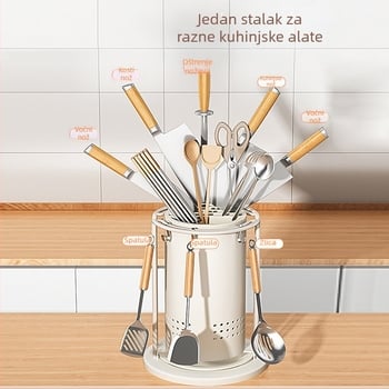 Kuhinjski rotirajući stalak za nože i organizator posuđa — integrirano skladište na radnoj ploči, karbonska čelika, višestruke namjene, pokretan, bez ugradnje, moderni minimalistički dizajn