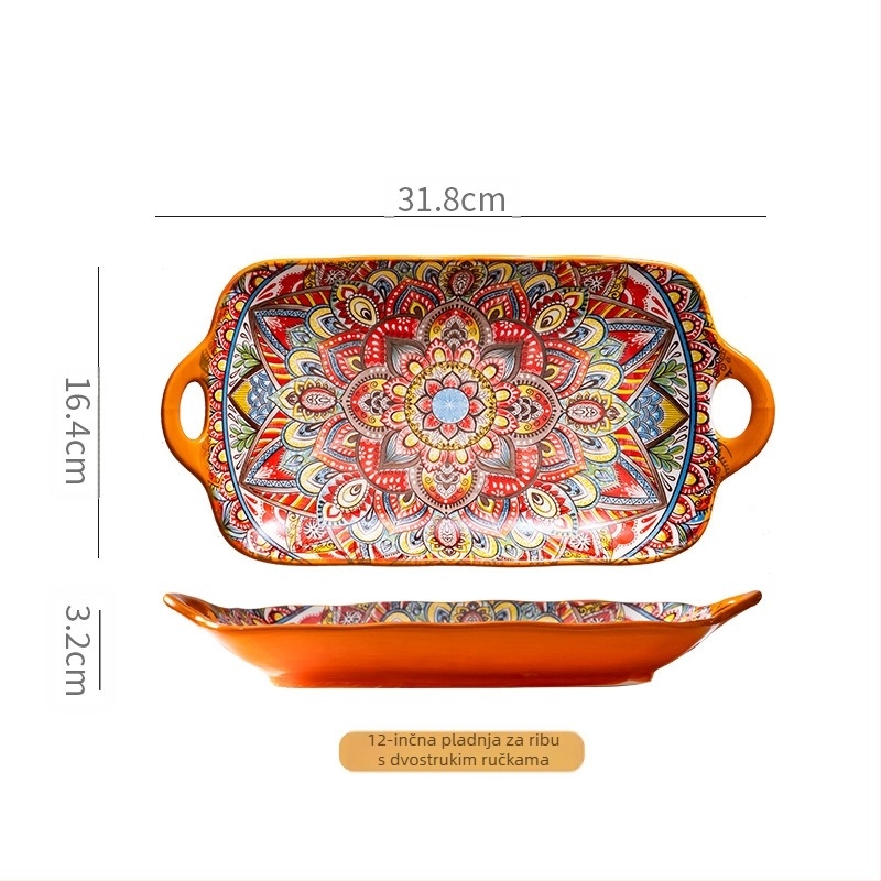 Porcelanska tanjura za posluživanje ribe u boemskoj stil; kompatibilna s mikrovalnom; podglazurna boja; razni uzorci; mogućnost ispisa logotipa