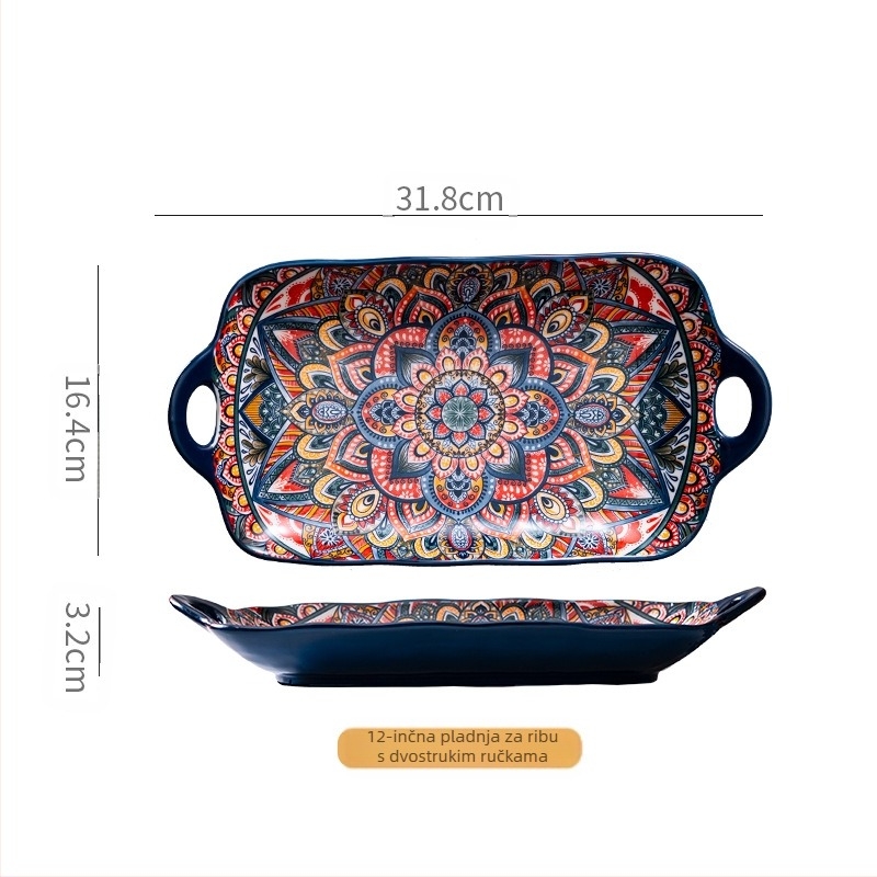 Porcelanska tanjura za posluživanje ribe u boemskoj stil; kompatibilna s mikrovalnom; podglazurna boja; razni uzorci; mogućnost ispisa logotipa