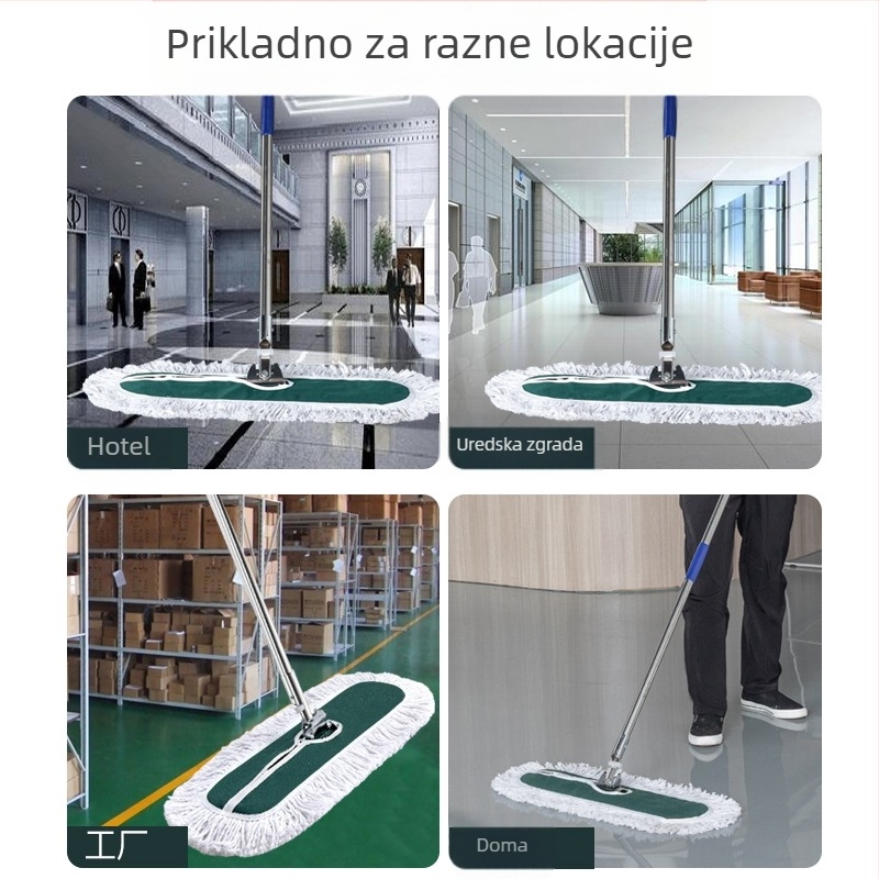Mop za prašinu push tipa, mop od pamuka, drška od nehrđajućeg čelika, dužina šipke 145 cm, masa 500–800 g