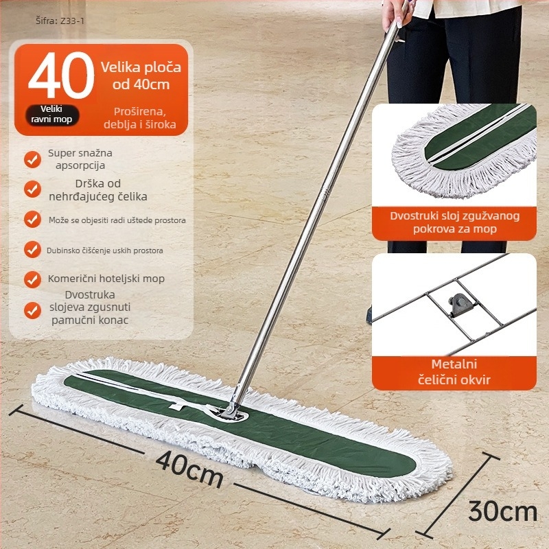 Mop za prašinu push tipa, mop od pamuka, drška od nehrđajućeg čelika, dužina šipke 145 cm, masa 500–800 g